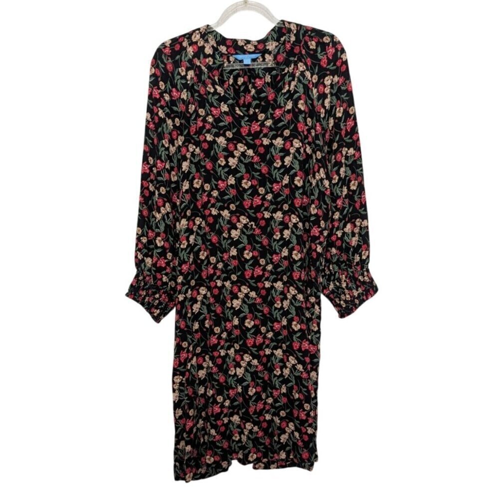 Draper James RSVP Floral Elbow Sleeve Dress Womens Size Medium Black Long Sleeve